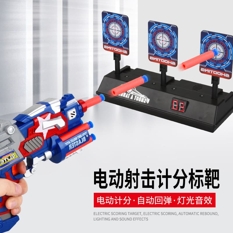 Bia tập điện tử bắn đồ chơi ghi điểm tự động, đếm tự động, loại 3 mục tiêu gập có âm thanh - Hình ảnh 2